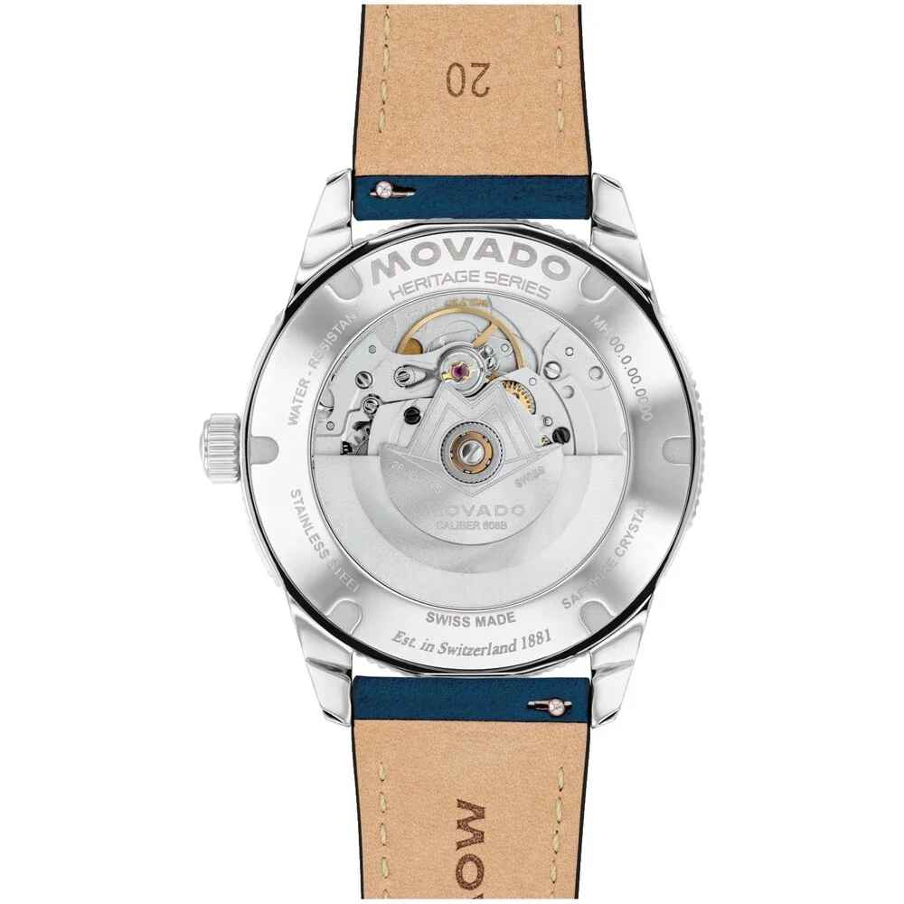 MOVADO HERITAGE AUTOMATIC 3650226 WHITE DIAL BLUE LEATHER STRAP 40MM MENS WATCH